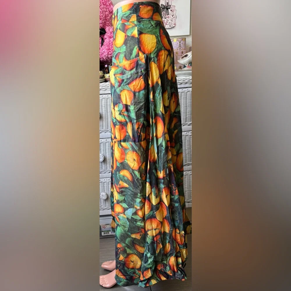 Anthropologie Maeve Midi Skirt Graphic Orchard Print Orange/Green color Size 4 - Picture 5 of 10